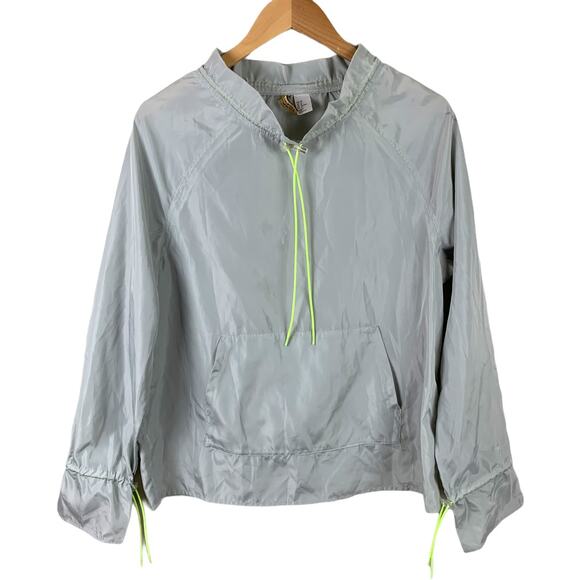 H&M Grey Neon Green Blouse Stand-Up Collar Pullover Windbreaker Drawstring 8 M - Picture 2 of 7